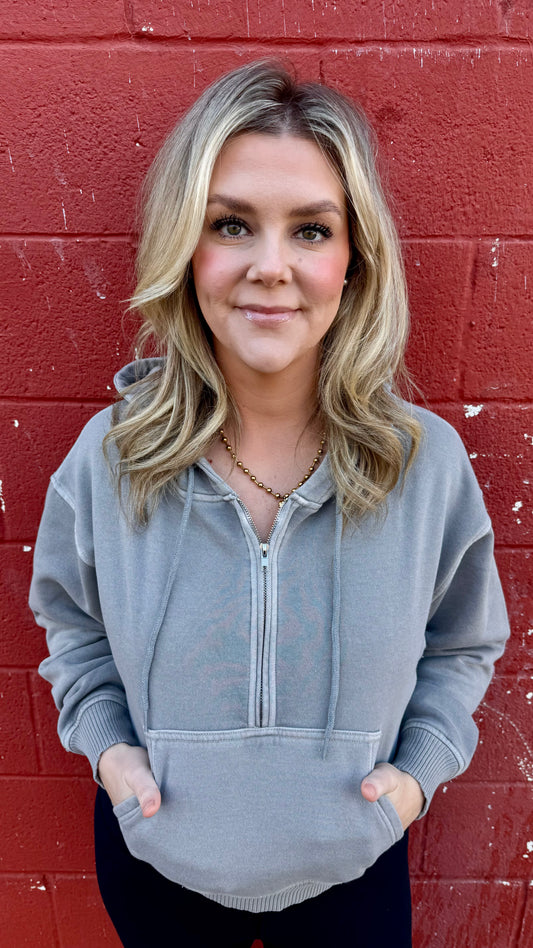 Half Zip Hoodie - Grey