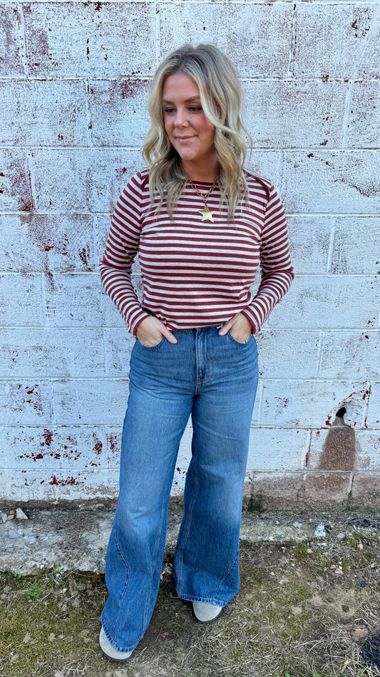 Burgandy Striped Long Sleeve