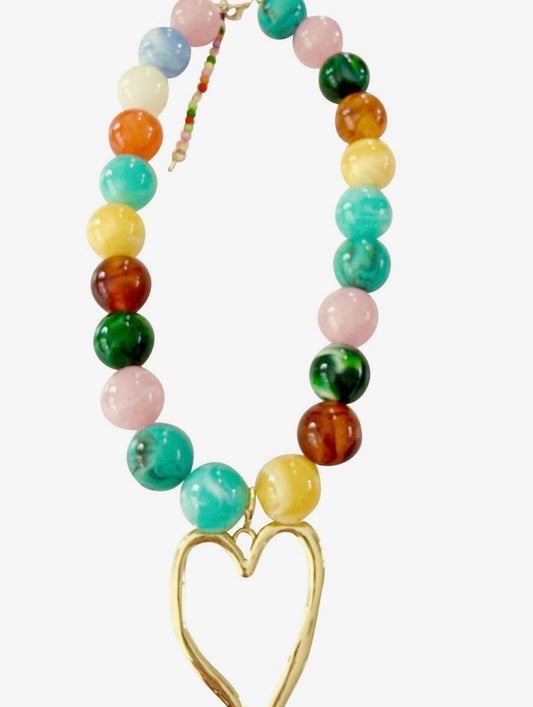 Davis Chunky Beaded Heart Necklace