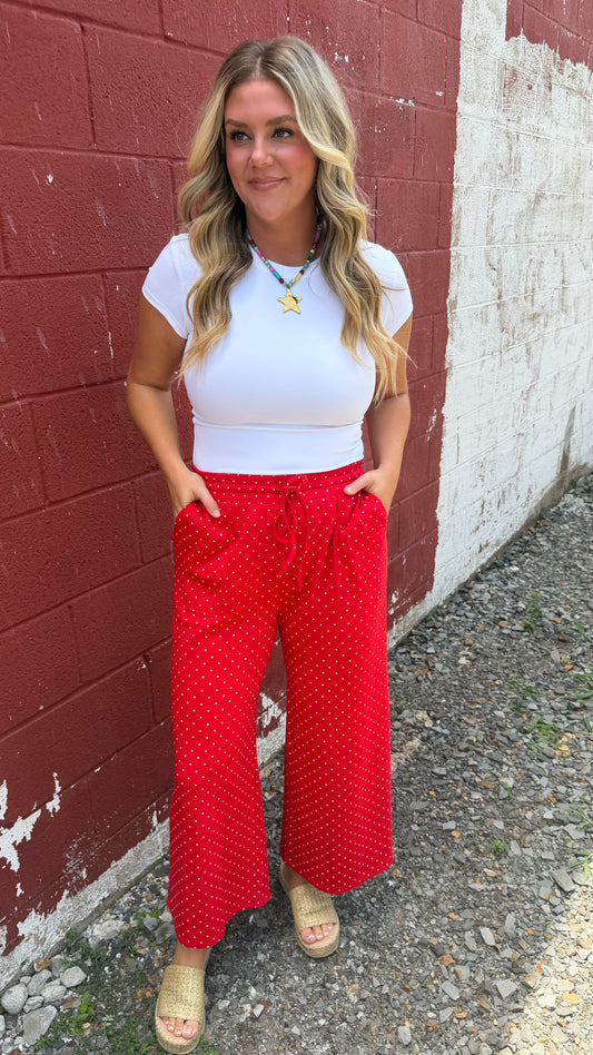 Relaxed Polka Dot Wide Leg Pants - Red