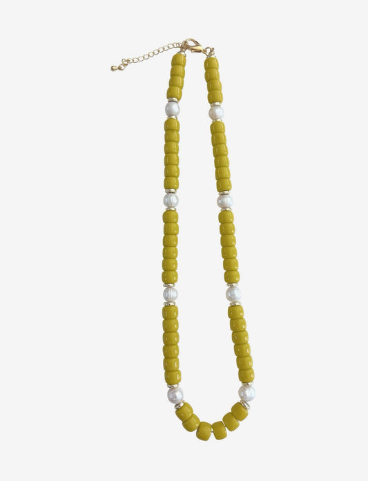 Victory Beaded Pearl Necklace - Yellow
