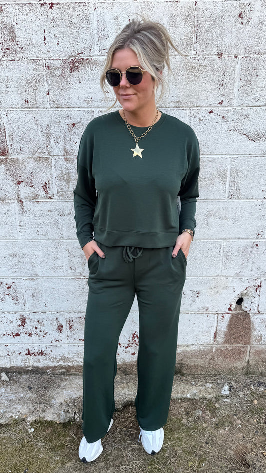 Mono B Wide Leg Pant - Forest