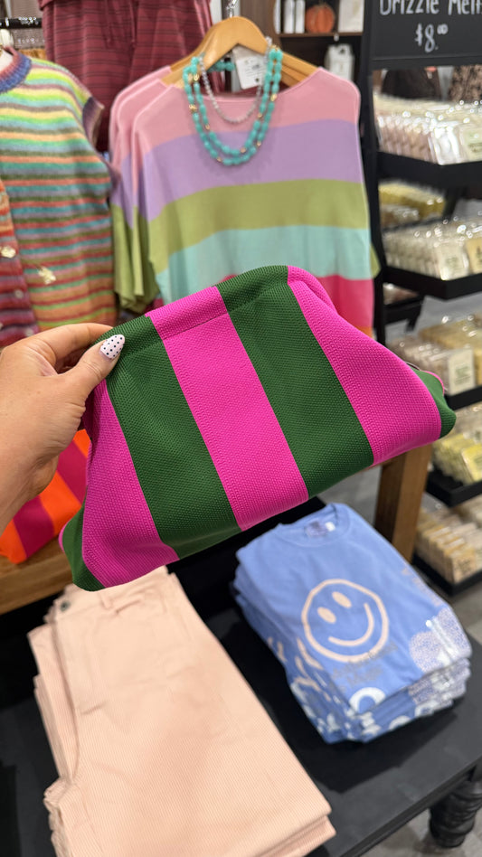 Striped Clasp Clutch Bag - Pink/Green