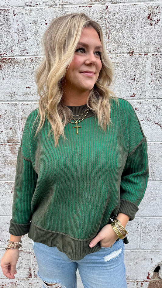 Demi Two Toned Sweater - Green