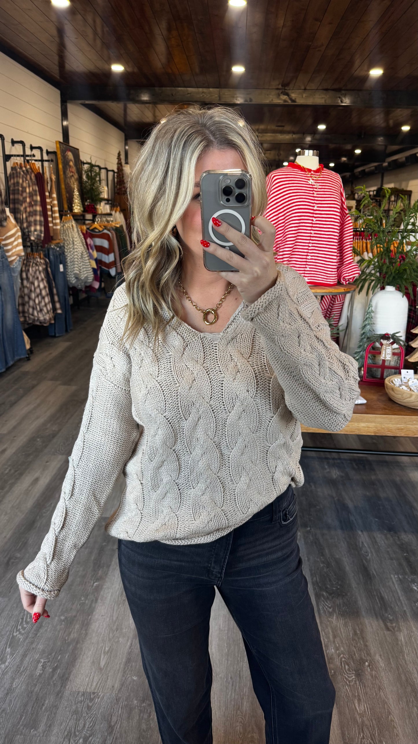 Christine Cable Knit Sweater - Taupe