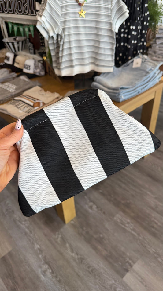 Striped Clasp Clutch Bag - Black/White