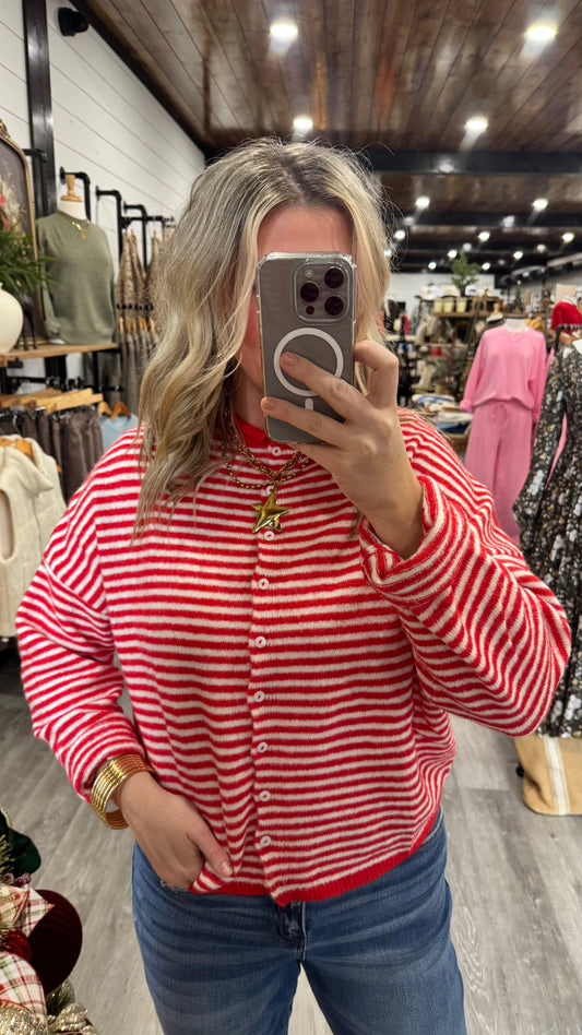 Piper Cardigan - Red Striped