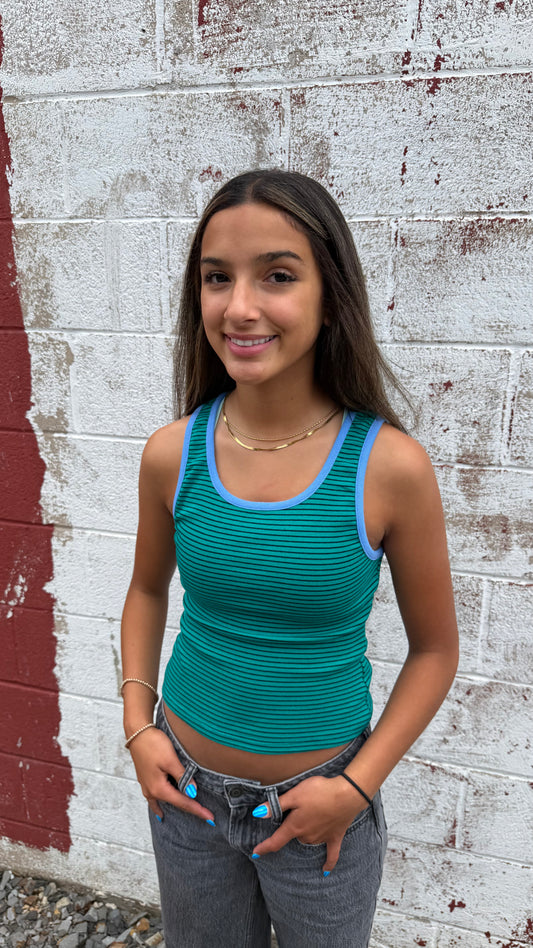 Samantha Striped Tank Top - Green
