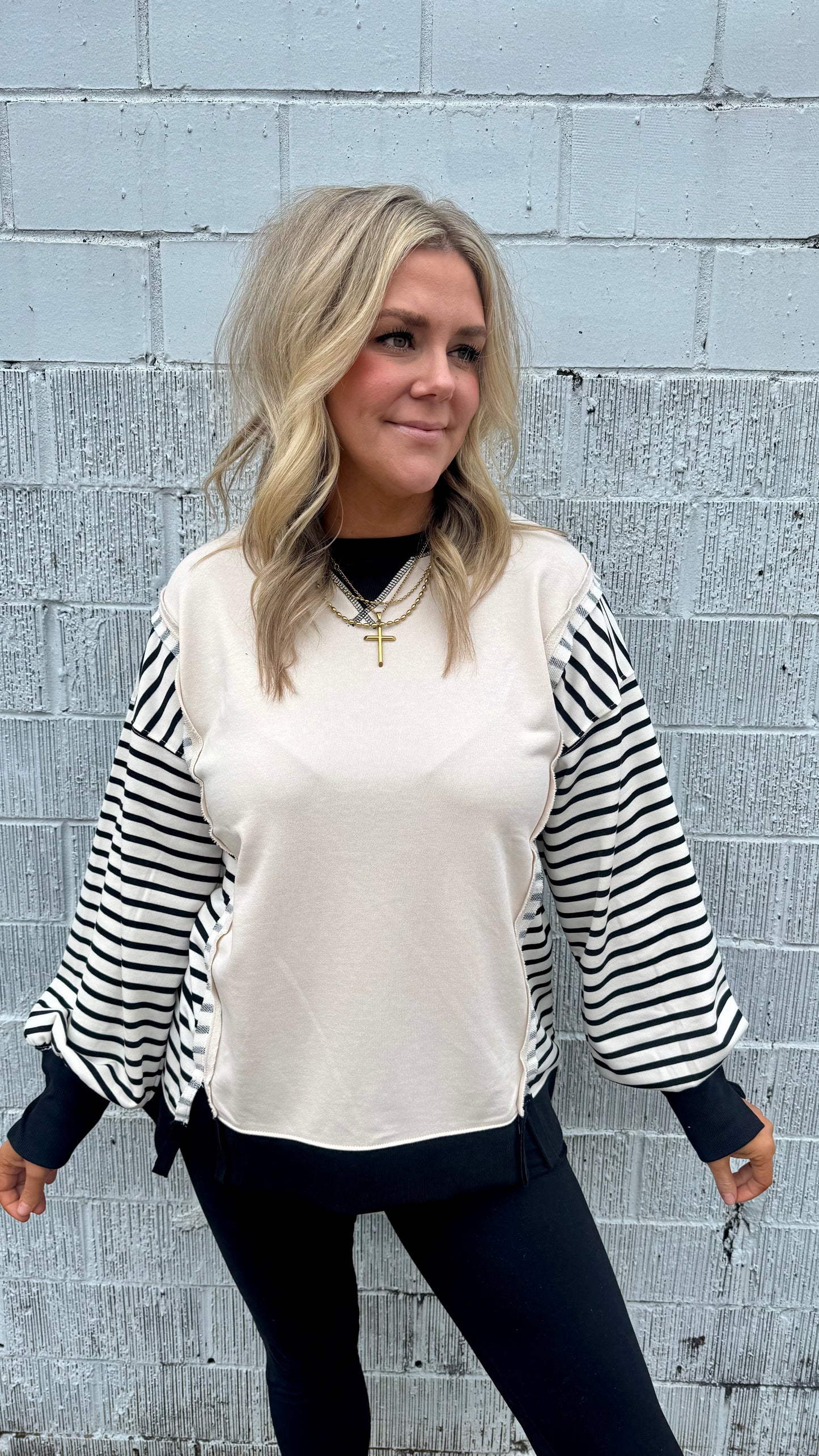 Meg Striped Sleeve Pullover