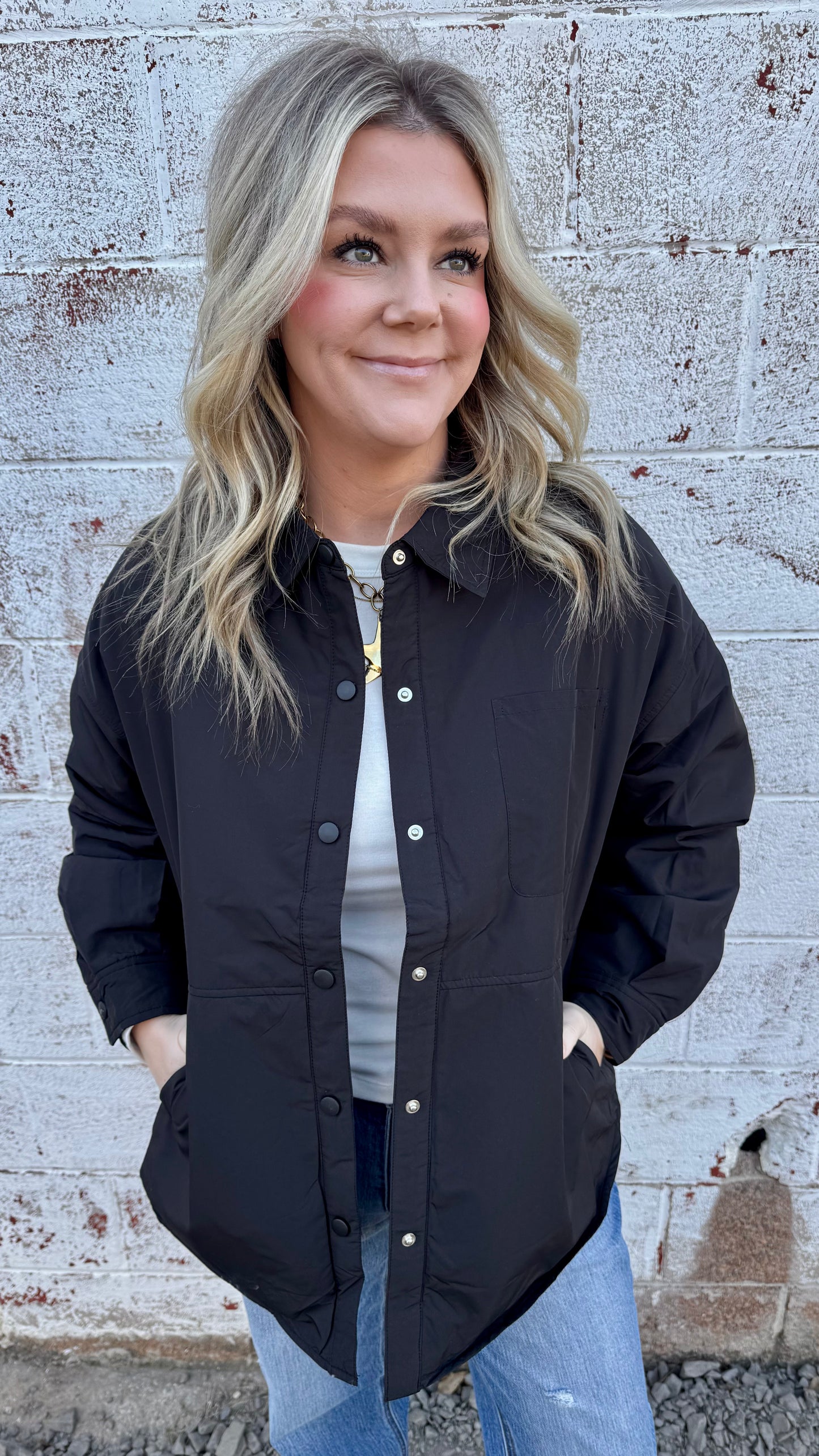 Oversized Button Down Jacket - Black