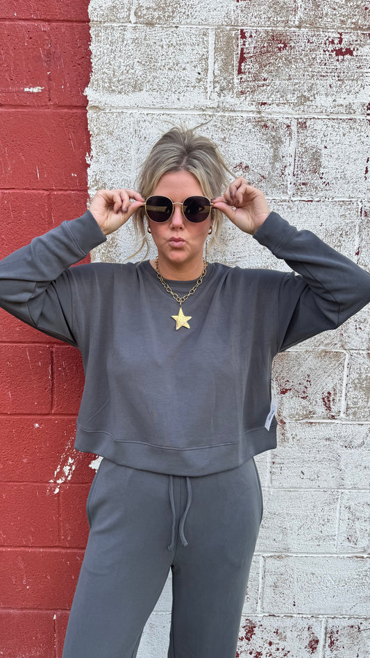 Mono B Drop Shoulder Sweatshirt - Grey