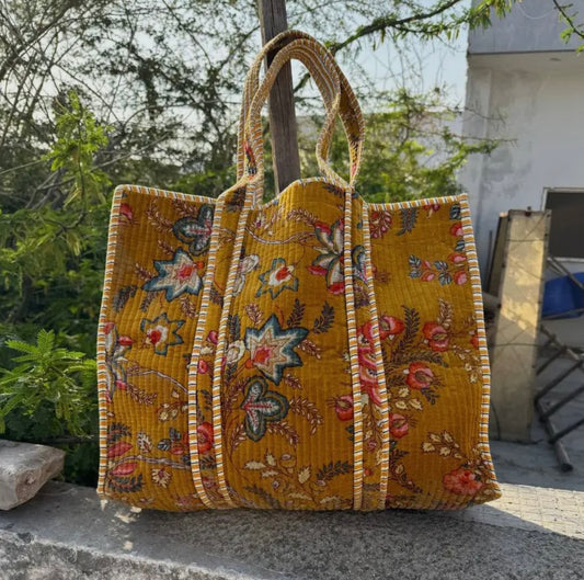 Velvet Floral Quilted Tote