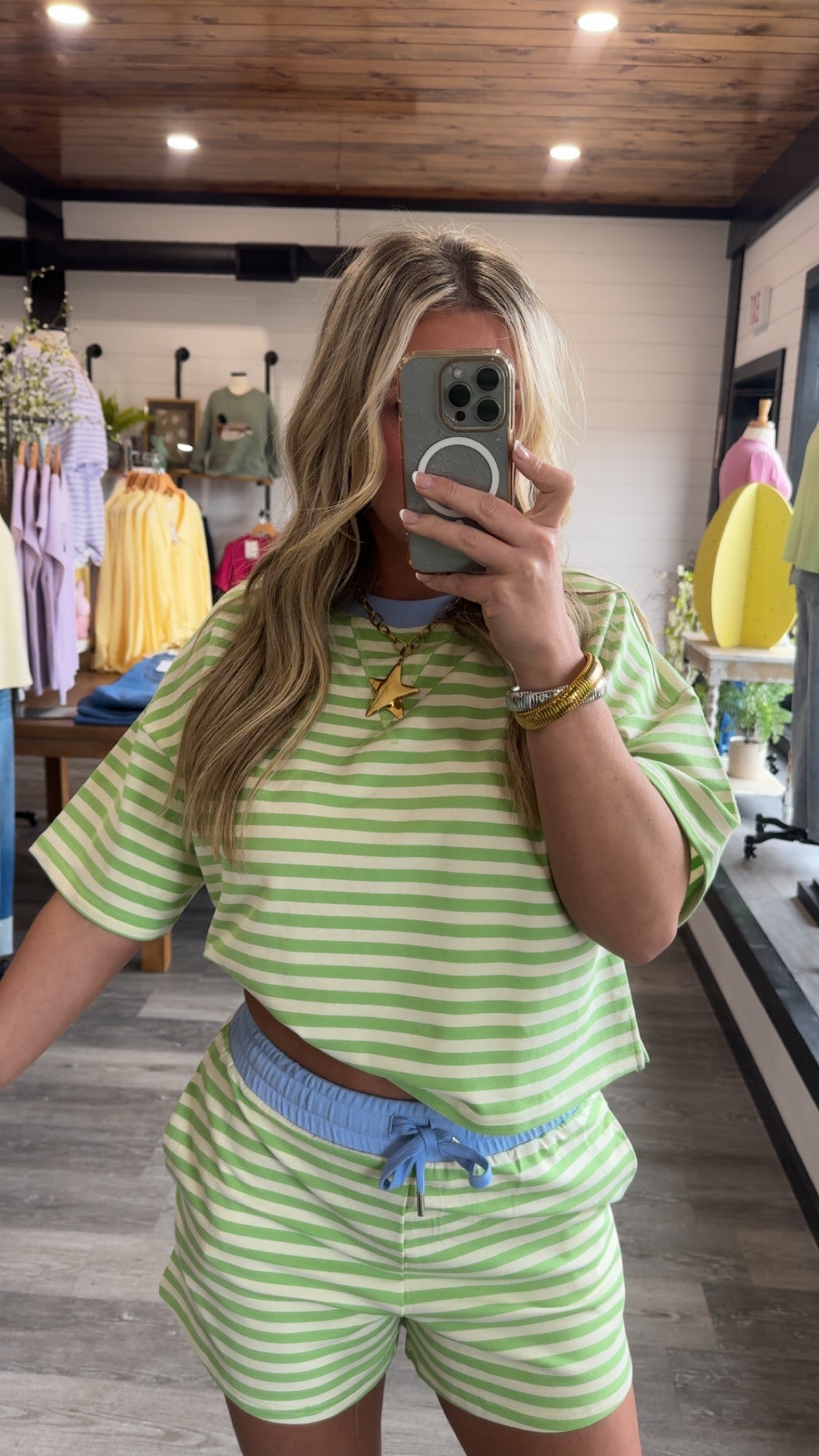 Honeydew Striped Set - Top