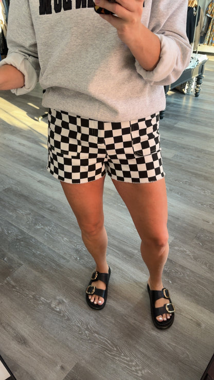 Checkered Denim Shorts