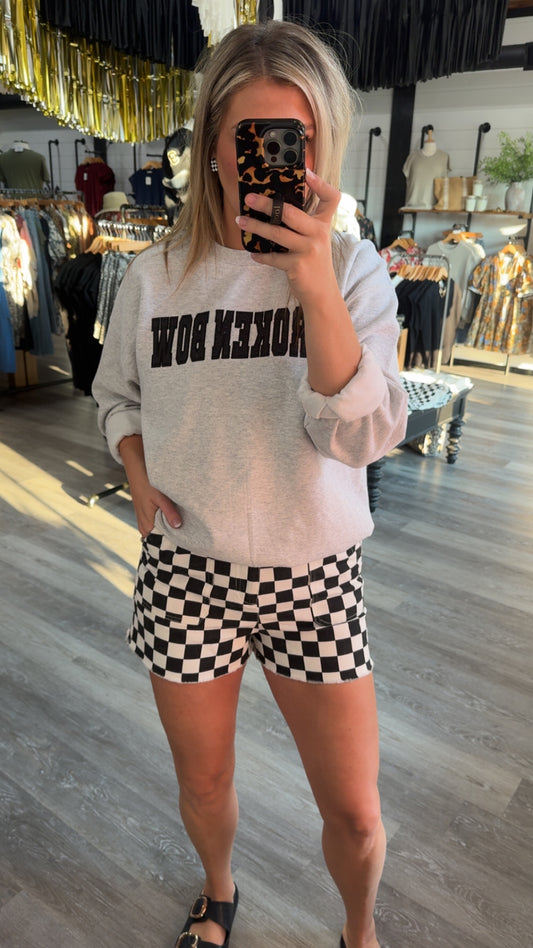 Checkered Denim Shorts