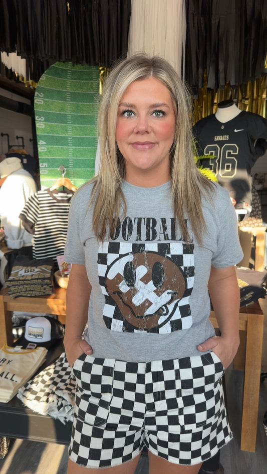Checkered Football Smiley Tee