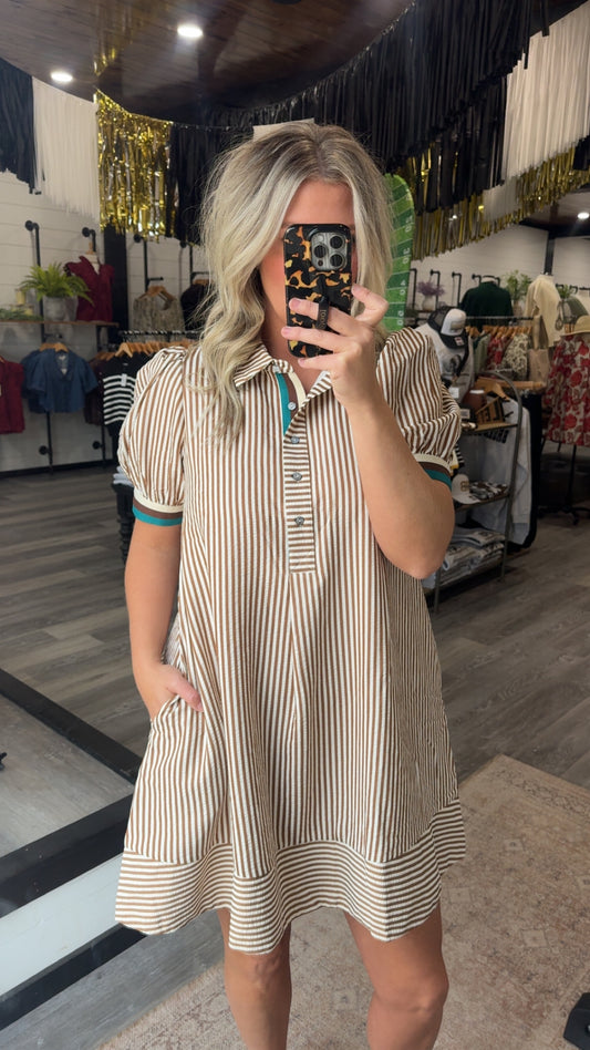 Striped Puff Sleeve Mini Dress