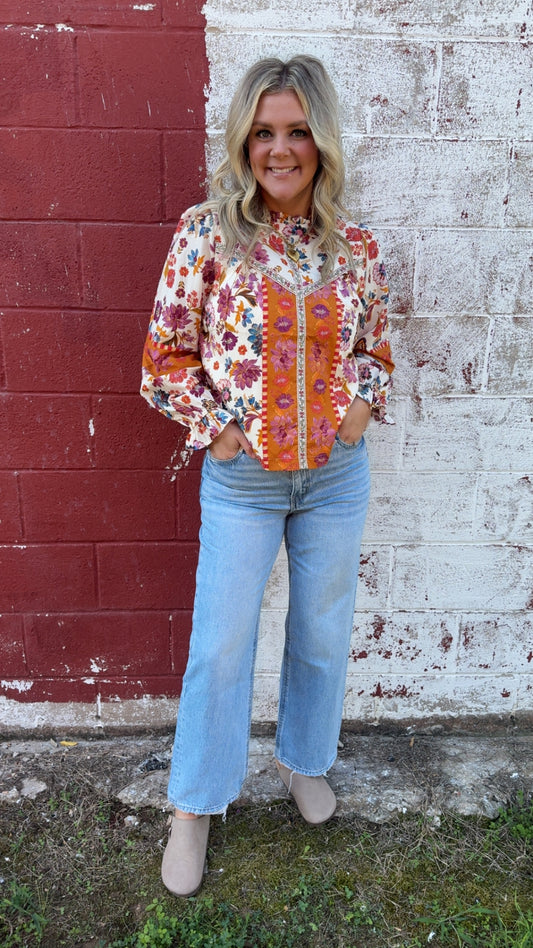 Ivory Multi Print Floral Blouse