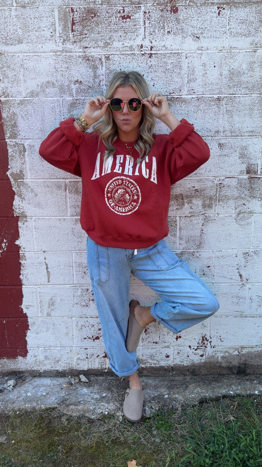 America Fleece Sweatshirt - Red