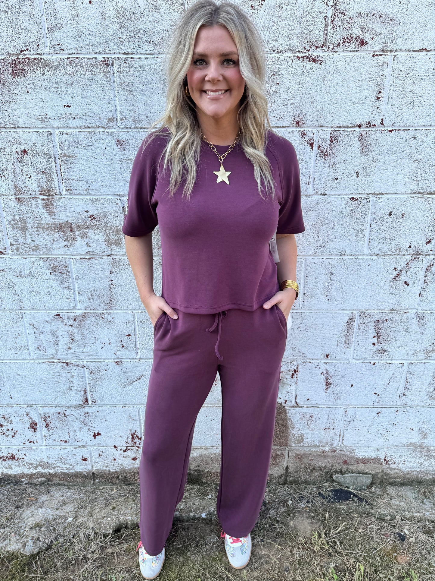 Mono B Wide Leg Pant - Plum