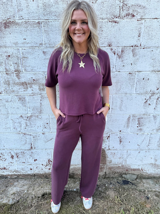 Mono B Wide Leg Pant - Plum