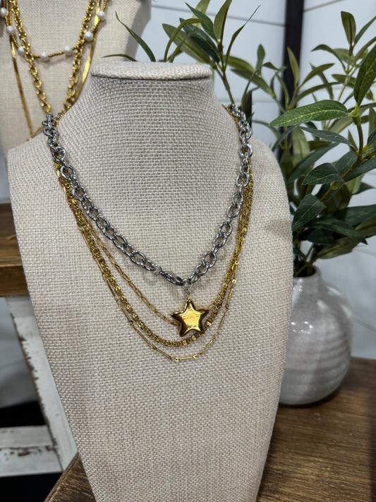Two Toned Star Necklace
