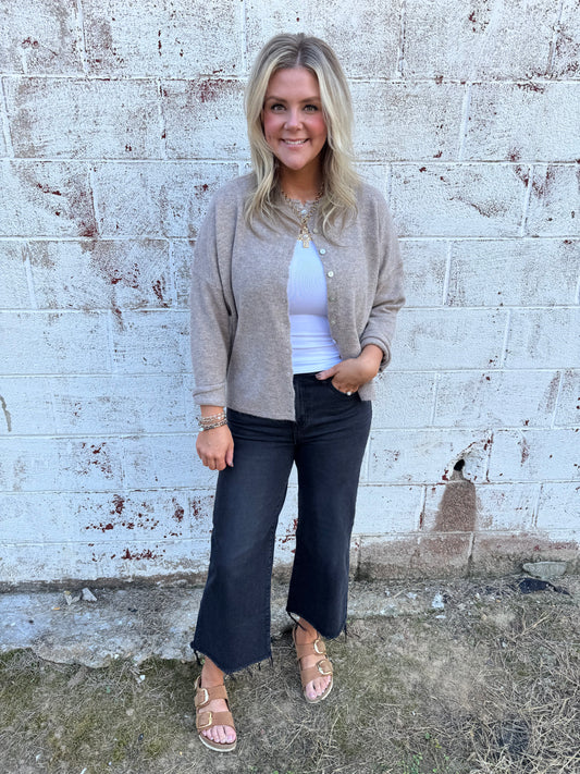 Crew Neck Button Down Cardigan