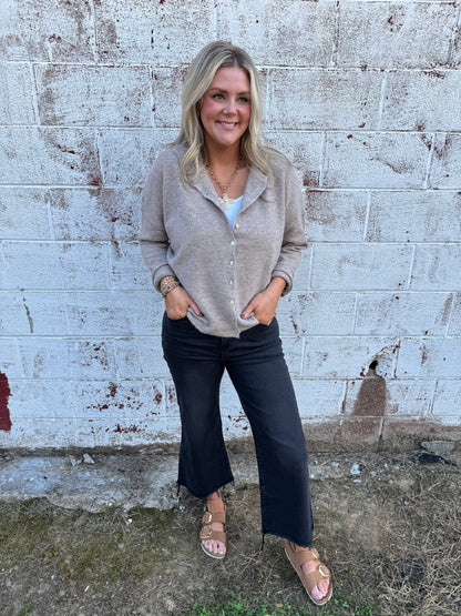 Crew Neck Button Down Cardigan