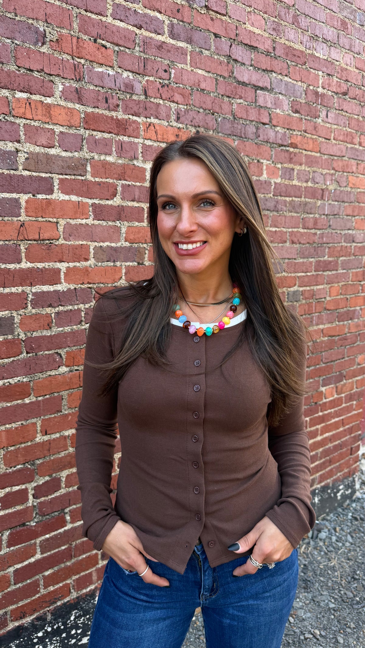 Saige Button Top - Brown