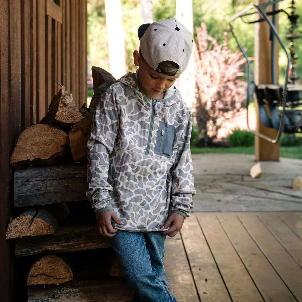 Burlebo Youth Blaze Tech Quarter Zip - Classic Deer Camo