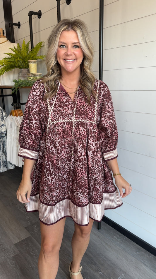 Burgandy Leopard Print Dress